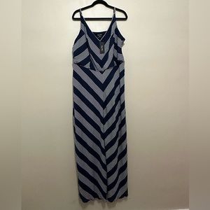 City Chic Navy & White striped chevron maxi dress - Size XL